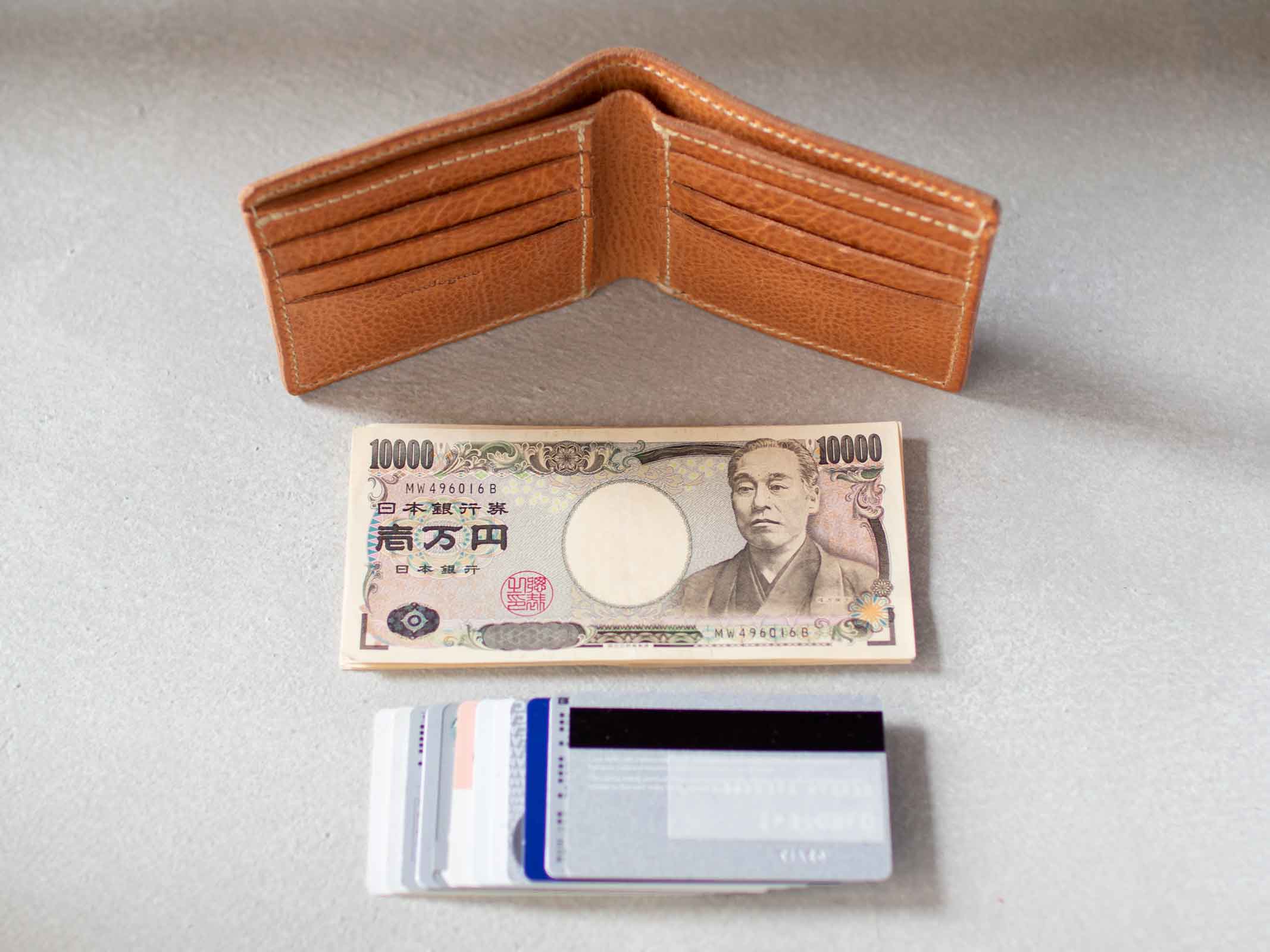 二つ折り財布（小銭入れなし）　ナチュラル